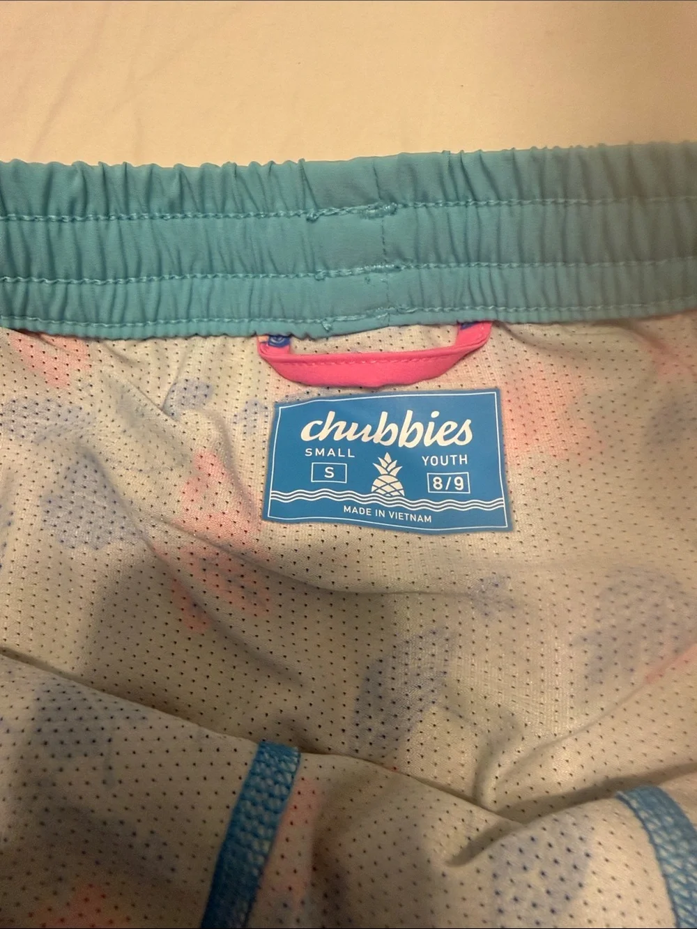 chubbies Pink Toucan Print Shorts with Blue Waistband Size Youth 8